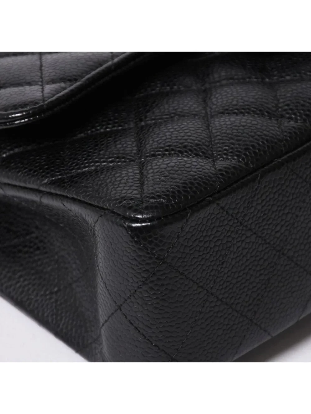 Chanel Quilted 23 Double Flap Chain Shoulder Bag CC Logo Caviar Leather Black